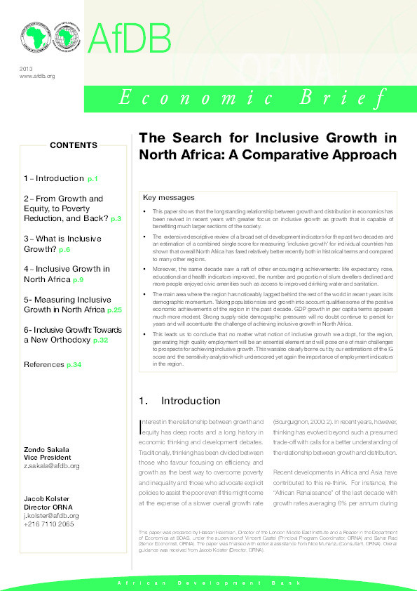 The Search for Inclusive Growth in North Africa: A Comparative Approach Thumbnail