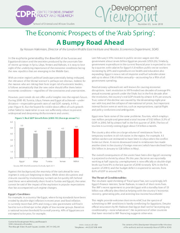 The Economic Prospects of the ‘Arab Spring’: A Bumpy Road Ahead Thumbnail