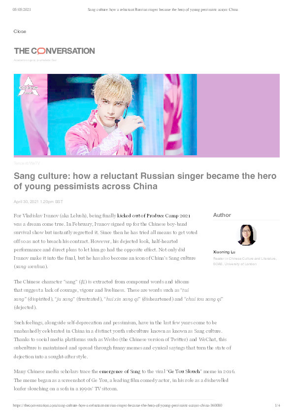 Sang culture: how a reluctant Russian singer became the hero of young pessimists across China Thumbnail