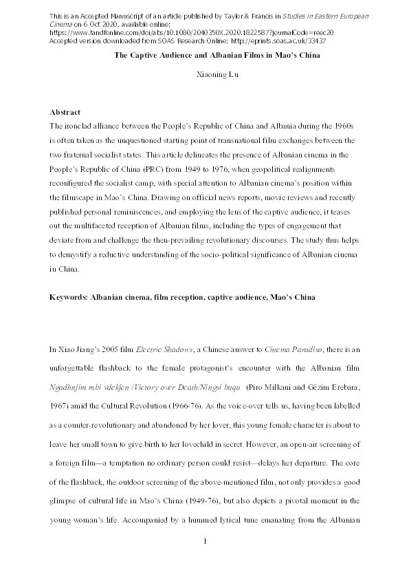 The Captive Audience and Albanian Films in Mao’s China Thumbnail