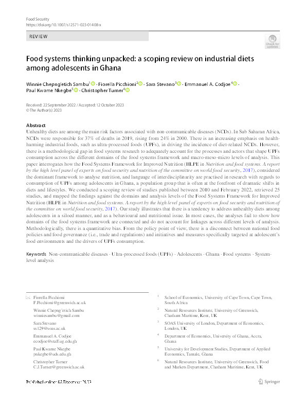 Food systems thinking unpacked: a scoping review on industrial diets among adolescents in Ghana Thumbnail