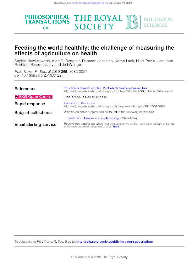 Feeding the Worlth Healthily: the Challenge of Measuring the effects of Agriculture on Health Thumbnail