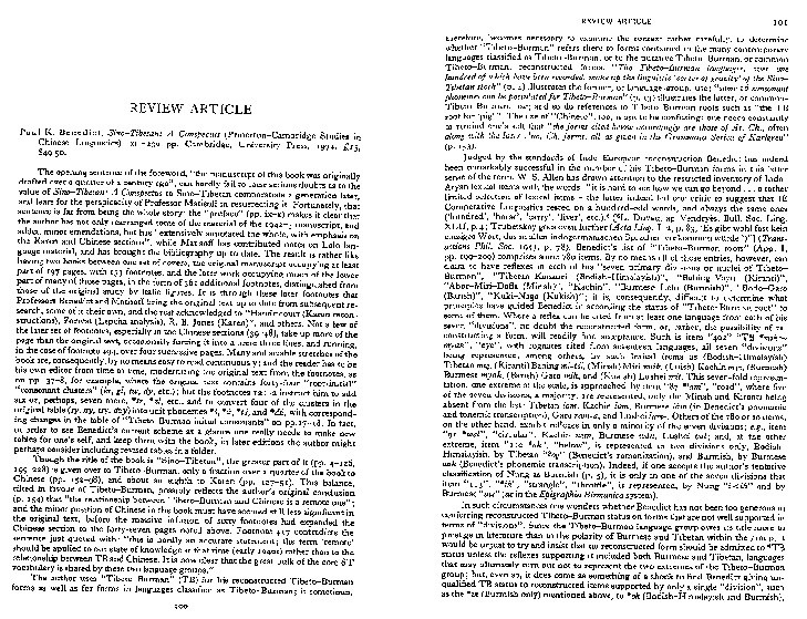 Review of Paul Benedict. A Conspectus of Sino-Tibetan Cambridge University Press. 1972 Thumbnail