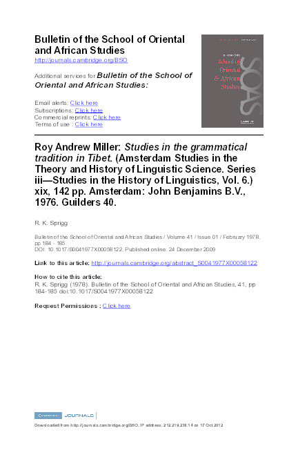 Studies in the Grammatical Tradition in Tibet by Roy Andrew Miller Thumbnail