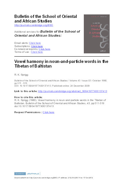 Vowel Harmony in Noun-and-Particle Words in the Tibetan of Baltistan Thumbnail
