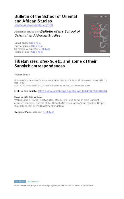 Tibetan "stes, stes-te", etc. and Some of Their Sanskrit Correspondences Thumbnail