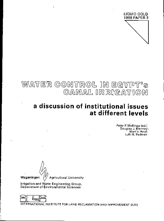 Water control in Egypt’s canal irrigation: A discussion of institutional issues at different levels Thumbnail
