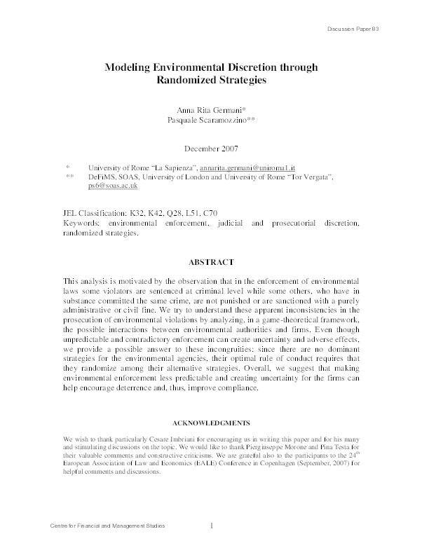 Modeling Environmental Discretion through Randomized Strategies Thumbnail