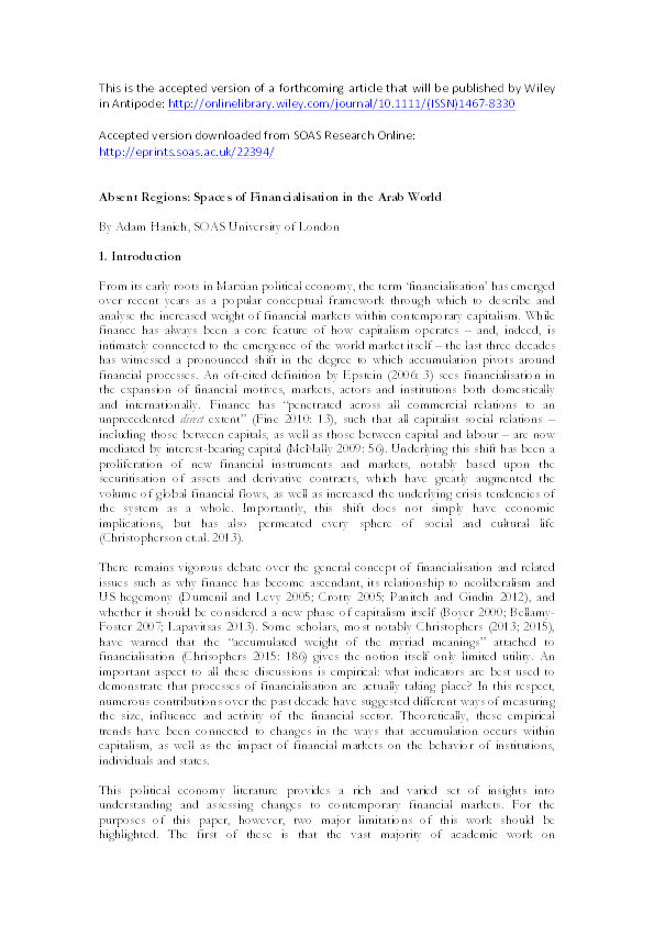Absent Regions: Spaces of Financialisation in the Arab World Thumbnail