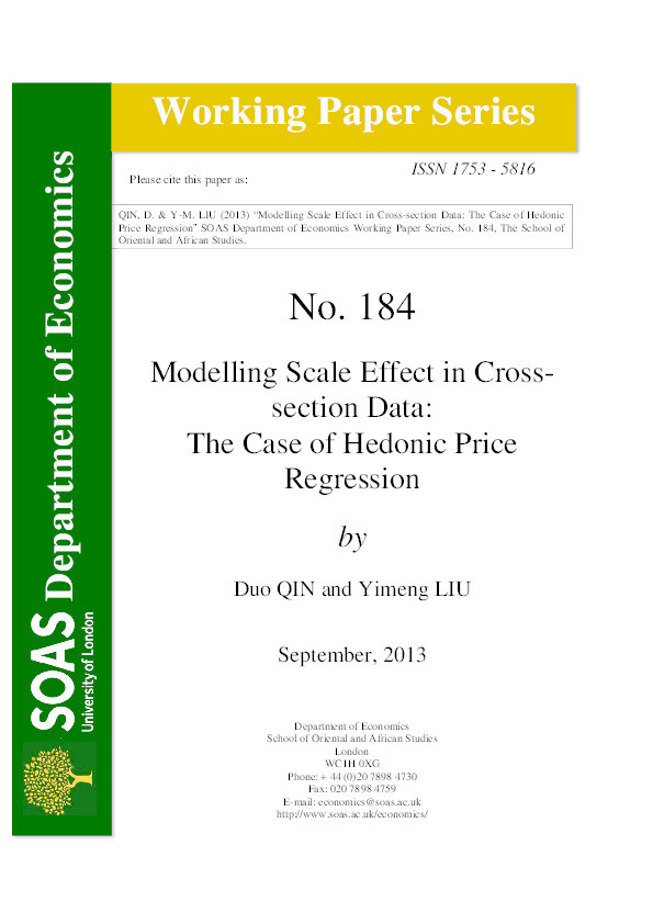 Modelling Scale Effect in Cross-section Data: The Case of Hedonic Price Regression Thumbnail
