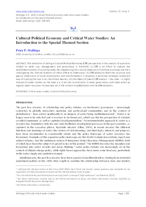 Cultural Political Economy and Critical Water Studies: An Introduction to the Special Themed Section Thumbnail