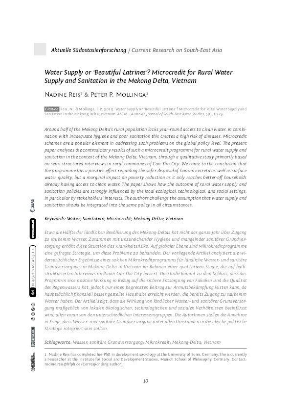 Water Supply or ‘Beautiful Latrines’? Microcredit for Rural Water Supply and Sanitation in the Mekong Delta, Vietnam. Thumbnail