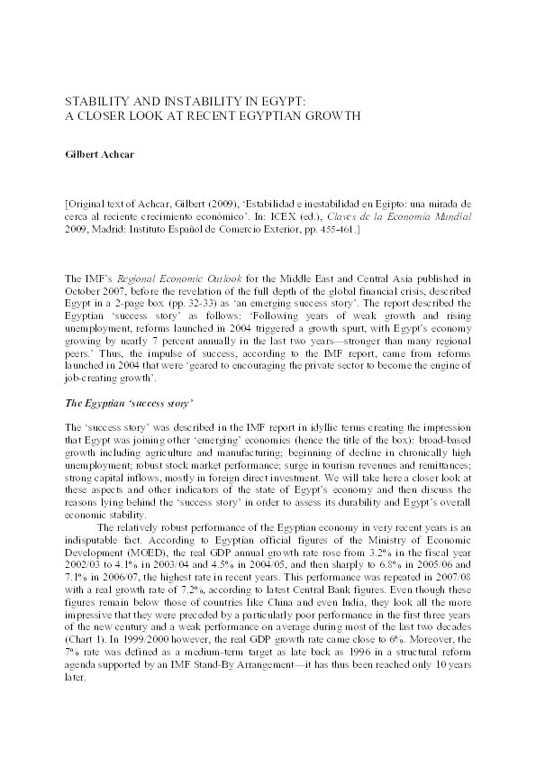 Stability and Instability in Egypt: A Closer Look at Recent Egyptian Growth Thumbnail