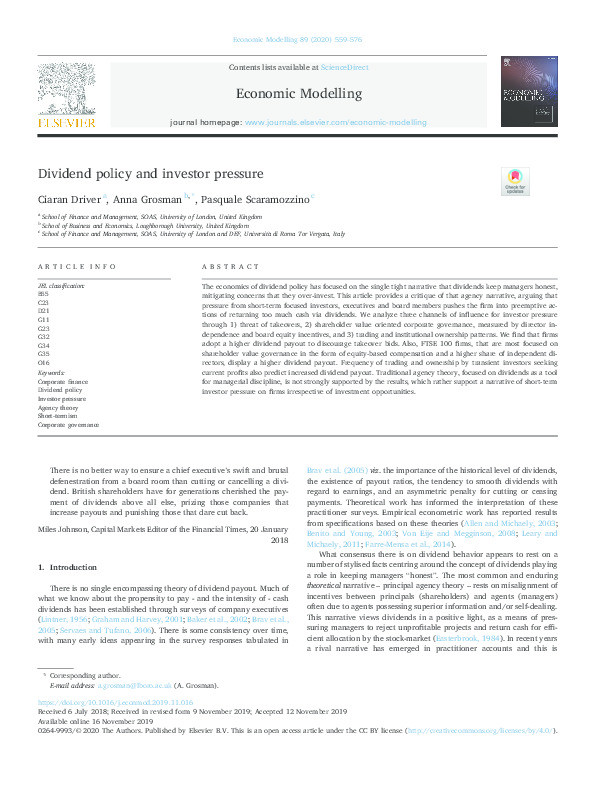 Dividend Policy and Investor Pressure Thumbnail