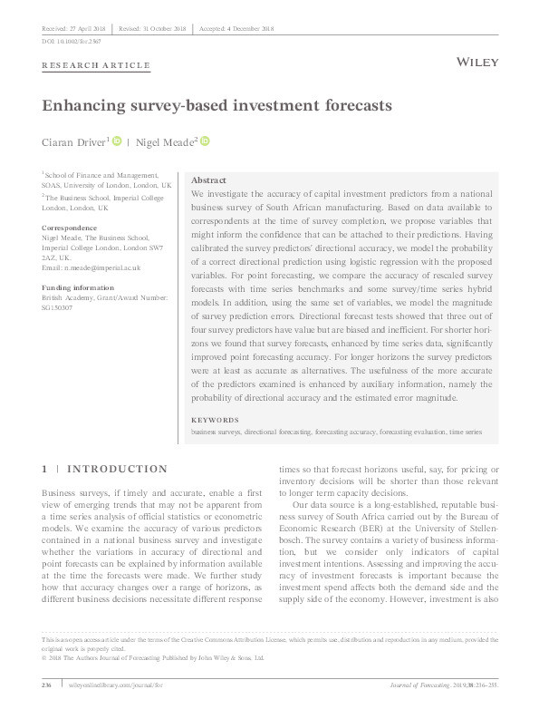 Enhancing survey‐based investment forecasts Thumbnail