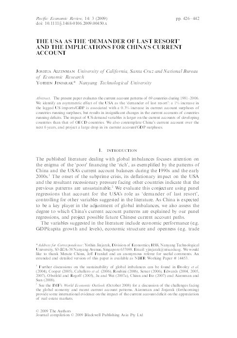 The USA As The 'Demander Of Last Resort' And The Implications For China'S Current Account Thumbnail