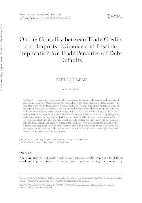On the Causality between Trade Credits and Imports: Evidence and Possible Implication for Trade Penalties on Debt Defaults Thumbnail