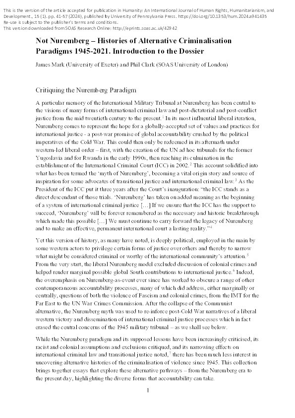 Not Nuremberg — Histories of Alternative Criminalization Paradigms, 1945–2021: An Introduction Thumbnail
