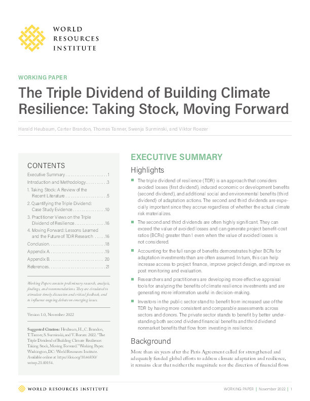 The Triple Dividend of Building Climate Resilience: Taking Stock, Moving Forward Thumbnail