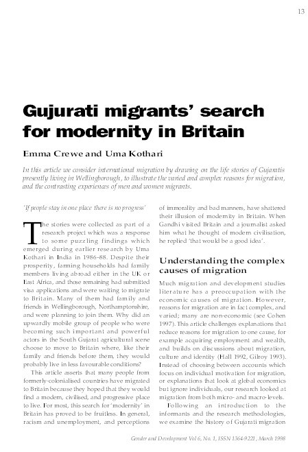 Gujurati migrants' search for modernity in Britain Thumbnail