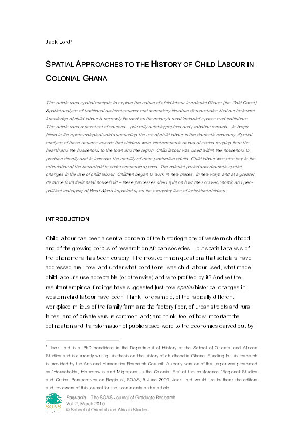Spatial Approaches to the History of Child Labour in Colonial Ghana Thumbnail