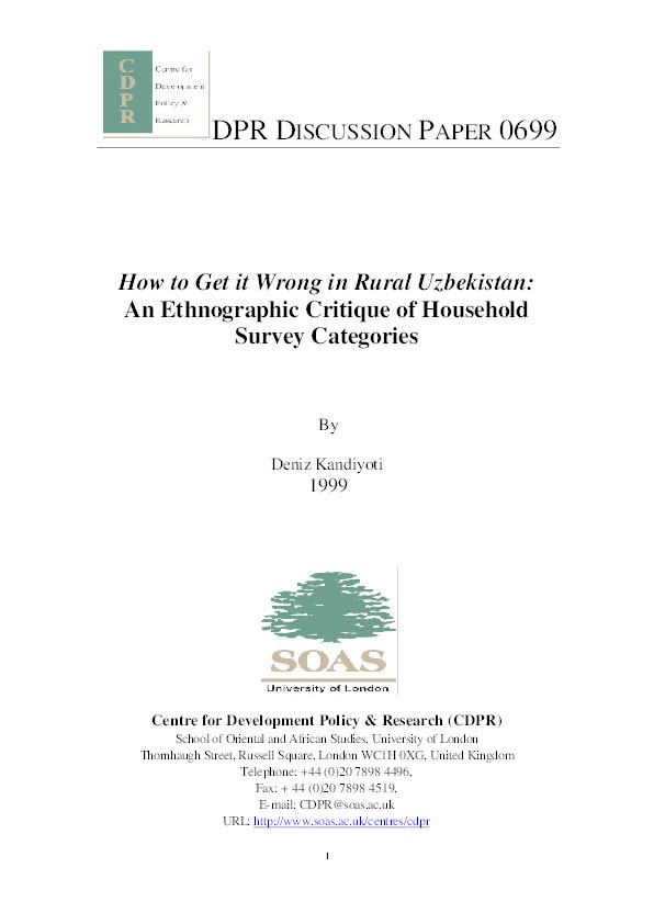 How to Get it Wrong in Rural Uzbekistan: An Ethnographic Critique of Household Survey Categories Thumbnail