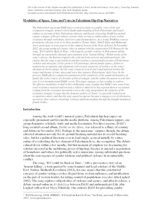 Modalities of Space, Time, and Voice in Palestinian Hip Hop Thumbnail