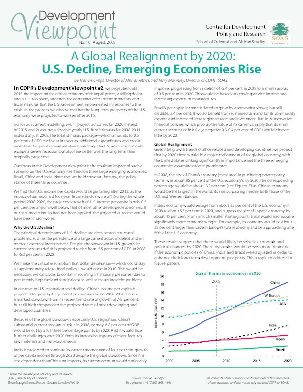A Global Realignment by 2020: U.S. : Decline, Emerging Economies Rise Thumbnail