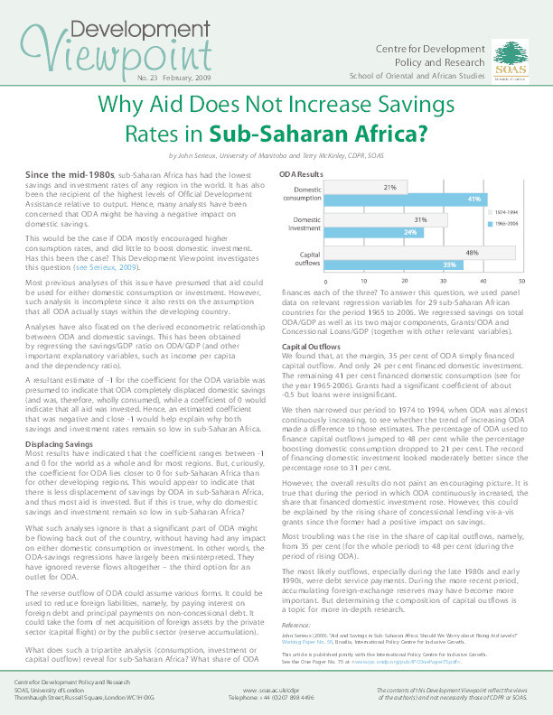 Why Aid Does Not Increase Savings Rates in Sub-Saharan Africa Thumbnail
