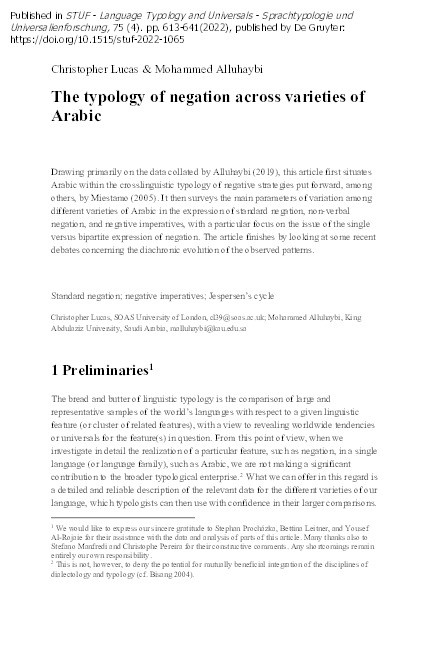 The typology of negation across varieties of Arabic Thumbnail