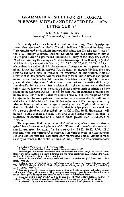 Grammatical Shift for Rhetorical Purposes: Iltifāt and Related Features in the Qur'ān Thumbnail