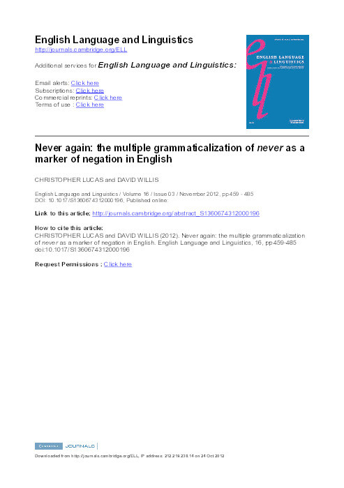 Never again: the multiple grammaticalization of never as a marker of negation in English Thumbnail