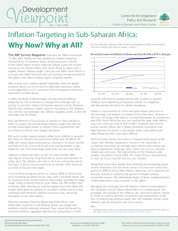 Inflation Targeting in Sub-Saharan Africa: Why Now? Why at All? Thumbnail