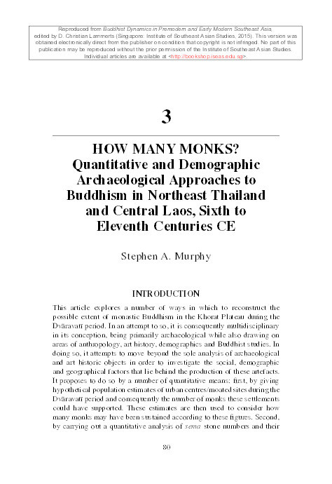 How Many Monks? Quantitative And Demographic Archaeological Approaches To Buddhism In Northeast Thailand And Central Laos, 6th-11th Centuries Ce Thumbnail