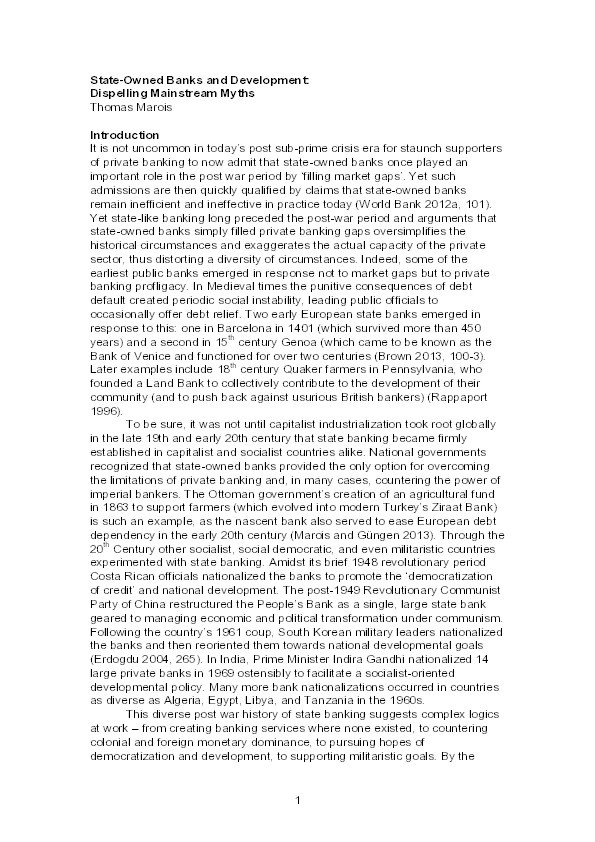State-Owned Banks and Development: Dispelling Mainstream Myths Thumbnail