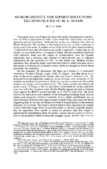 Muslim Identity and Separatism in British India: the Significance of M.A. Ansari Thumbnail