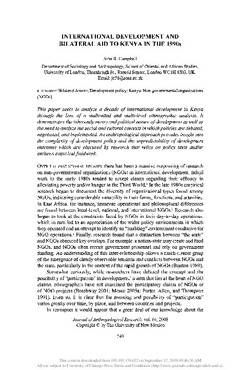 International Development and Bilateral Aid to Kenya in the 1990s Thumbnail