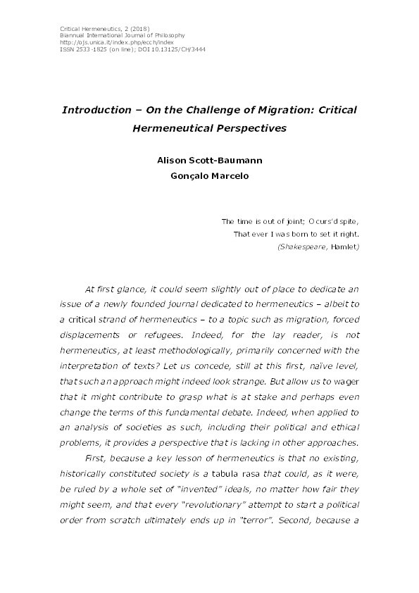 Introduction – On the Challenge of Migration: Critical Hermeneutical Perspectives Thumbnail