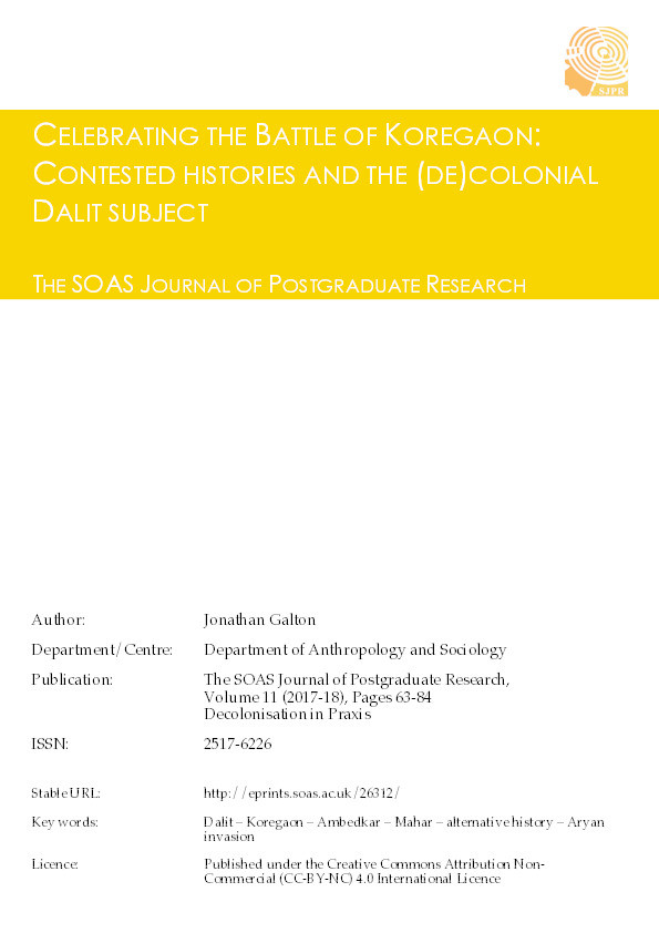 Celebrating the Battle of Koregaon: contested histories and the (de)colonial Dalit subject Thumbnail