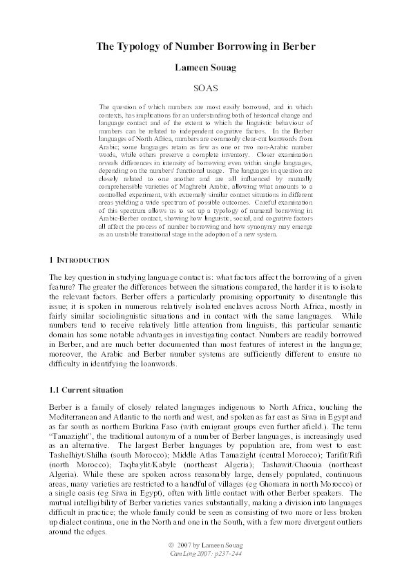 The Typology of Number Borrowing in Berber Thumbnail