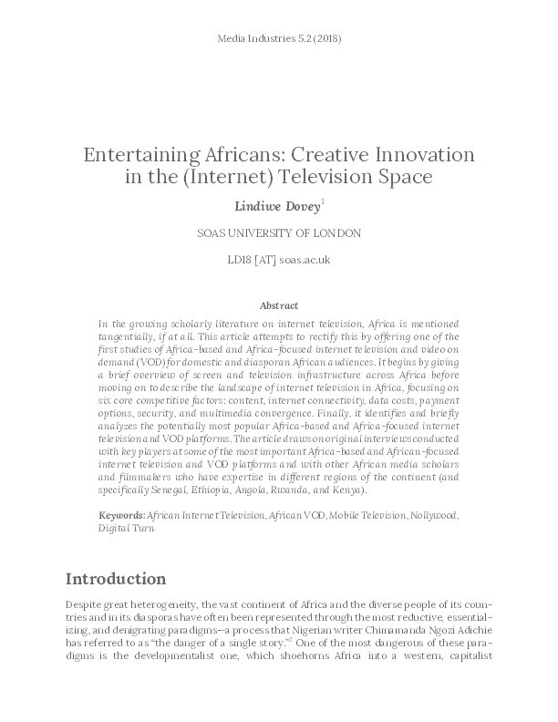 Entertaining Africans: Creative Innovation in the (Internet) Television Space Thumbnail