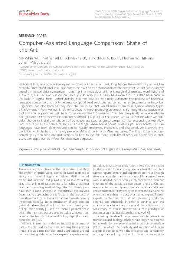 Computer-Assisted Language Comparison: State of the ArtW Thumbnail
