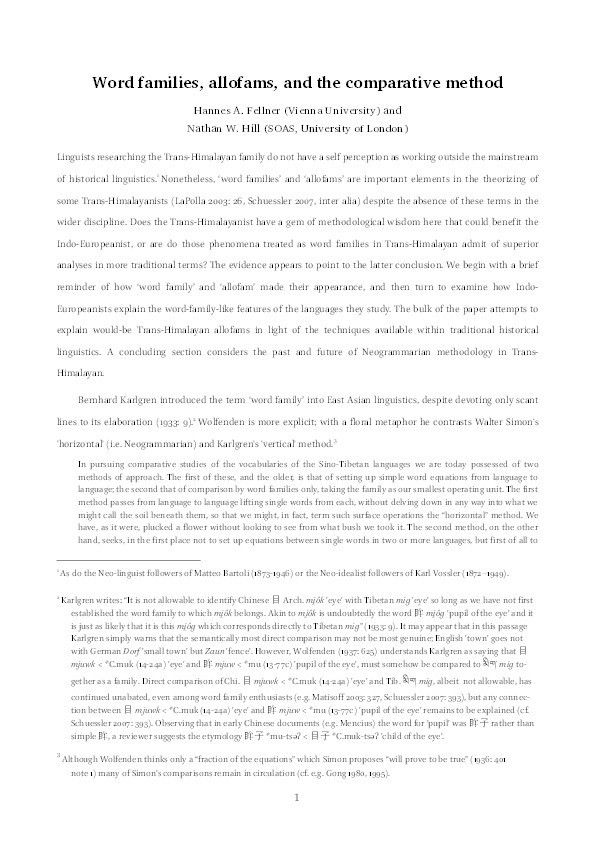 Word families, allofams, and the comparative method Thumbnail
