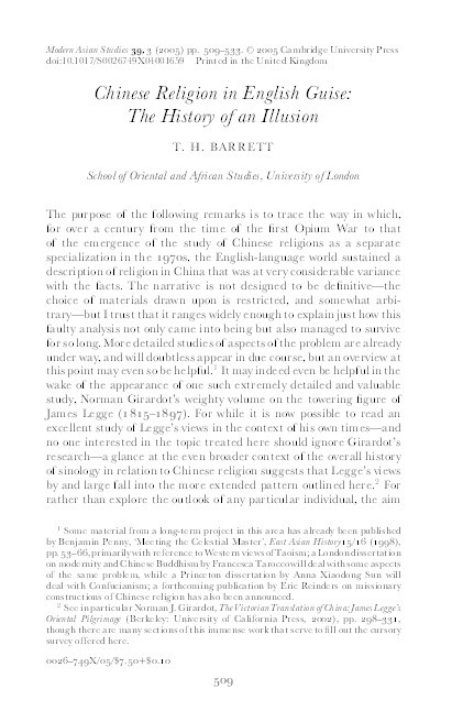 Chinese Religion in English Guise: The History of an Illusion Thumbnail