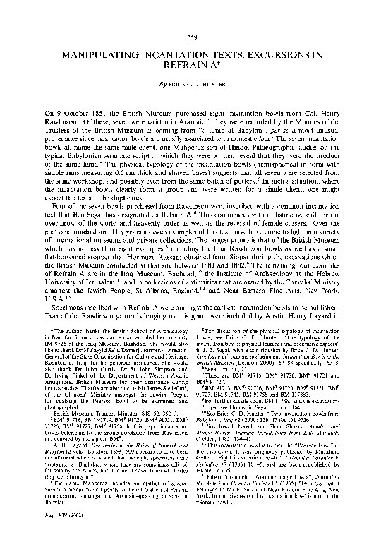 Manipulating Incantation Texts: Excursions in Refrain A Thumbnail