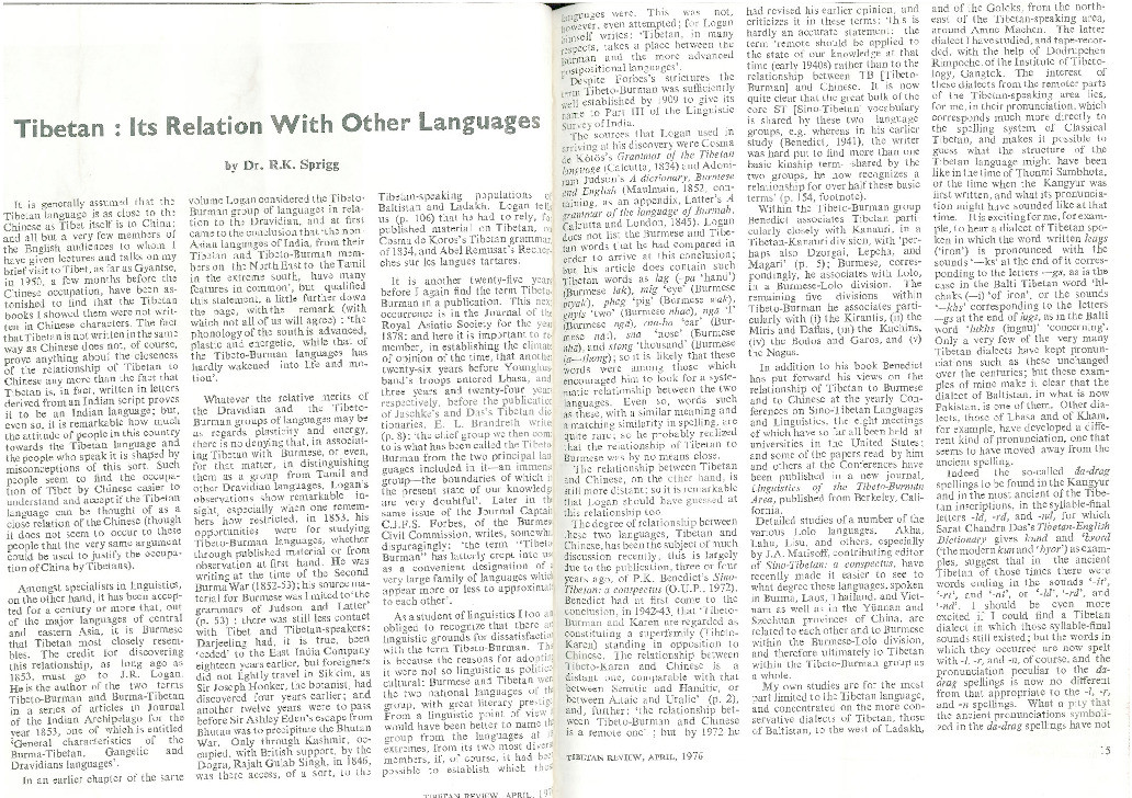 Tibetan, its relation with other languages Thumbnail