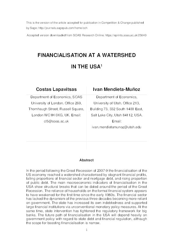 Financialisation at a Watershed in the USA Thumbnail