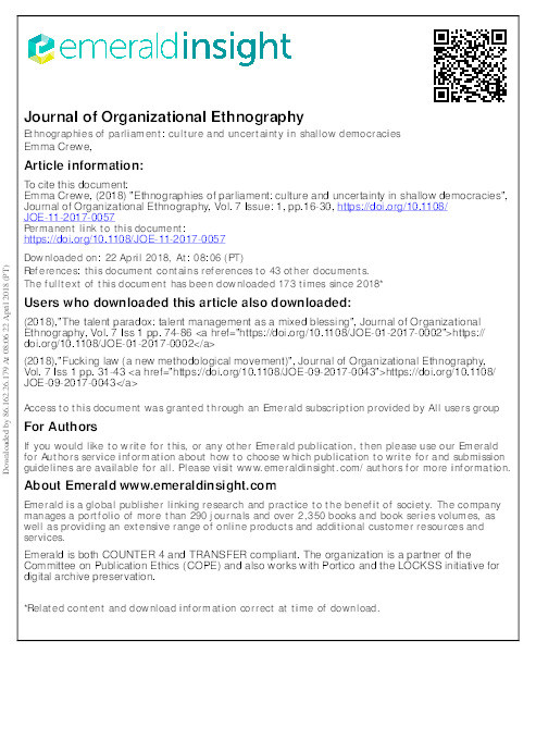 Ethnographies of Parliament: culture and uncertainty in shallow democracies Thumbnail