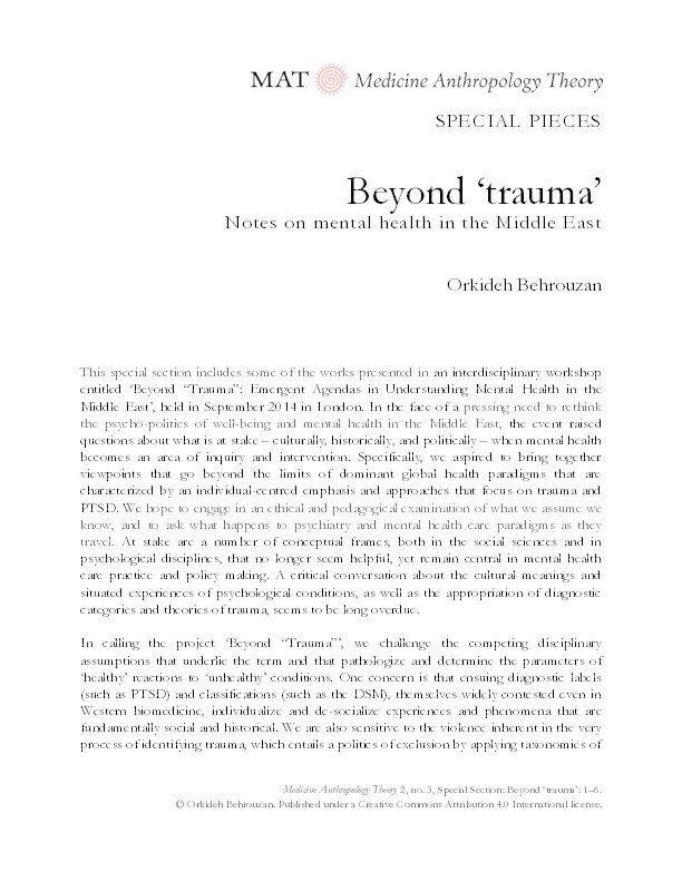 Beyond 'trauma': Notes on mental health in the Middle East Thumbnail