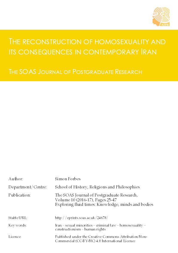 The reconstruction of homosexuality and its consequences in contemporary Iran Thumbnail